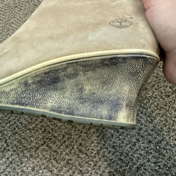 Timberland Neutral Tan Genuine Leather Women's 9M Zip Wedge Ankle Boots - Picture 14 of 16